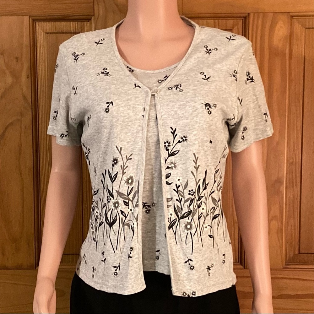 EUC Basic Editions Vintage 90s Cardigan Sleeveless Top Gray Black Size L Large